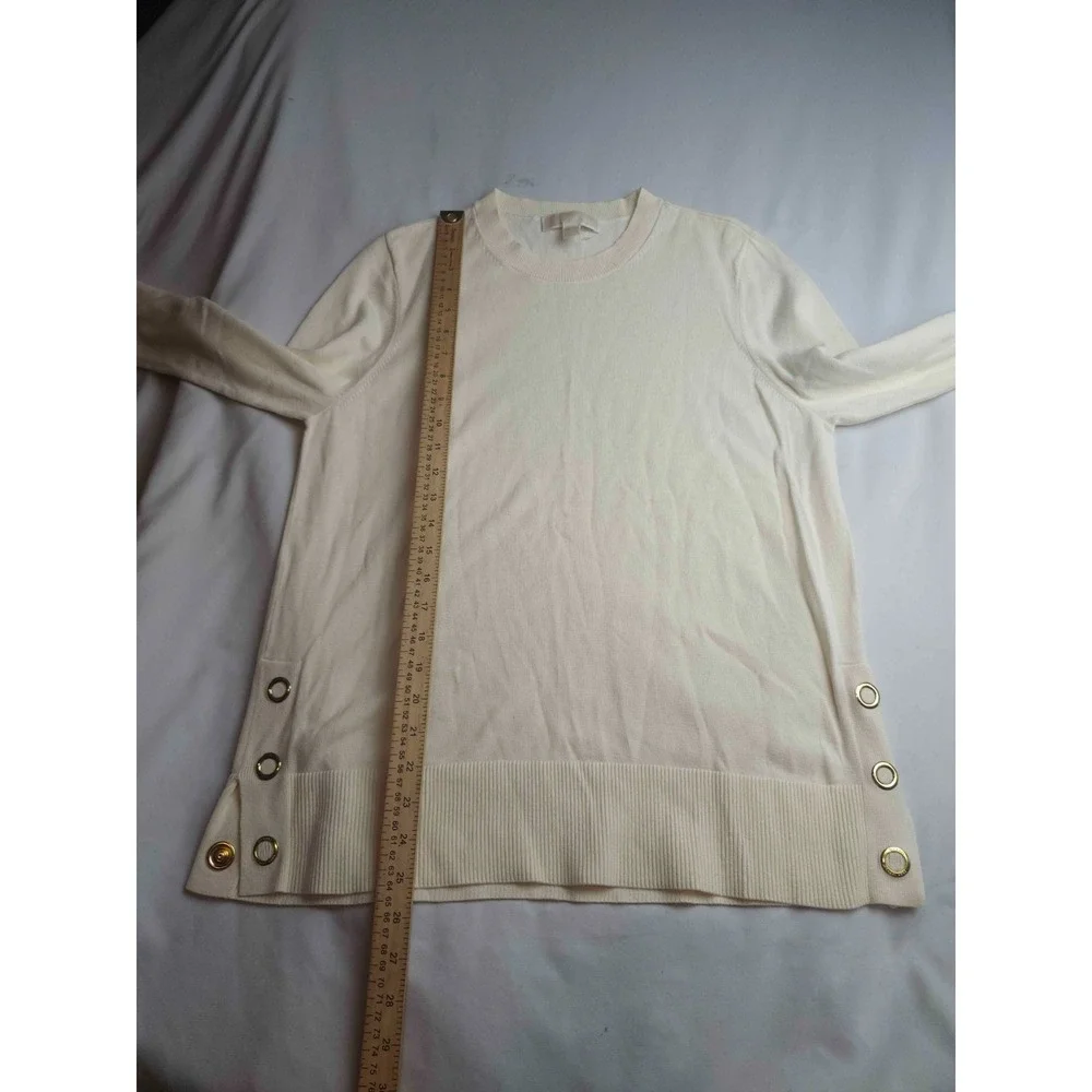 Michael Kors Sweater Womens Large Cream Knit Pullover Gold Button Side Tunic